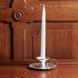 NWT Merci Paris set/2 aluminum silver scalloped taper candle holder